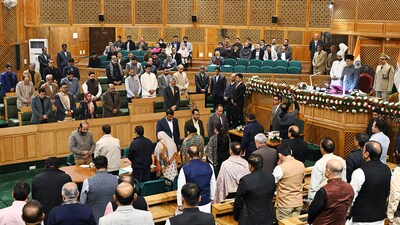 File Photo: Jammu and Kashmir Assembly Speaker, Abdul Rahim Rather, Lieutenant Governor Manoj Sinha, Chief Minister Omar Abdullah, Deputy CM Surinder Kumar Choudhary, and others in the House. (ANI Photo)