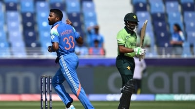 That is all Babar could get though, with an inspired Hardik Pandya providing India the breakthrough in the ninth over. Babar's opening partner Imam-ul-Haq ran himself out in the very next over.&nbsp; (AFP)