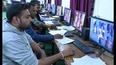 Control room at UP Board headquarters to receive live feed from all 75 districts. (HT photo)