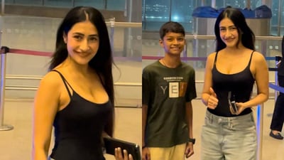 Dhanashree Verma spotted at Mumbai airport.