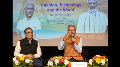 External affairs minister S Jaishankar at the Kashi Tamil Sangamam in Varanasi on Sunday (PTI) External affairs minister S Jaishankar at the Kashi Tamil Sangamam in Varanasi on Sunday (PTI)
