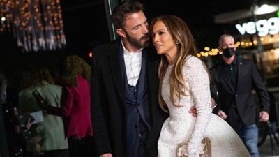 Jennifer Lopez and Ben Affleck arrive for a special screening of Marry Me at the Directors Guild of America (DGA) in Los Angeles, February 8, 2022. (Photo by VALERIE MACON / AFP) (AFP) Jennifer Lopez and Ben Affleck arrive for a special screening of Marry Me at the Directors Guild of America (DGA) in Los Angeles, February 8, 2022. (Photo by VALERIE MACON / AFP) (AFP)