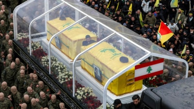 Tens of thousands of mourners dressed in black vowed support for Hezbollah at the Beirut funeral of slain leader Hassan Nasrallah, after the group was dealt major blows in its last round of hostilities with Israel. Tens of thousands of mourners dressed in black vowed support for Hezbollah at the Beirut funeral of slain leader Hassan Nasrallah, after the group was dealt major blows in its last round of hostilities with Israel. 