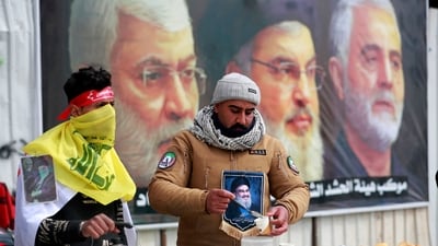 The funeral ceremony for Hassan Nasrallah, killed in an Israeli strike in September 2024, was be held at the Camille Chamoun Sports City Stadium on the outskirts of Beirut. (Photo by AHMAD AL-RUBAYE / AFP) (AFP) The funeral ceremony for Hassan Nasrallah, killed in an Israeli strike in September 2024, was be held at the Camille Chamoun Sports City Stadium on the outskirts of Beirut. (Photo by AHMAD AL-RUBAYE / AFP) (AFP)