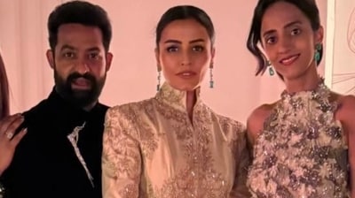 Jr NTR, Namrata Shirodkar, Lakshmi Pranathi at a wedding in Dubai. Jr NTR, Namrata Shirodkar, Lakshmi Pranathi at a wedding in Dubai.