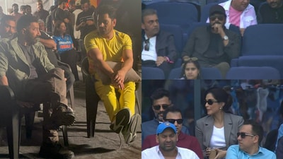 Sunny Deol, Chiranjeevi and Sonam Kapoor watch India vs Pakistan Champions Trophy match live in Dubai. (Twitter) Sunny Deol, Chiranjeevi and Sonam Kapoor watch India vs Pakistan Champions Trophy match live in Dubai. (Twitter)