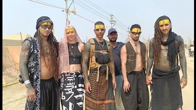 The group of youths from Brazil at Mahakumbh in Prayagraj. (HT photo)