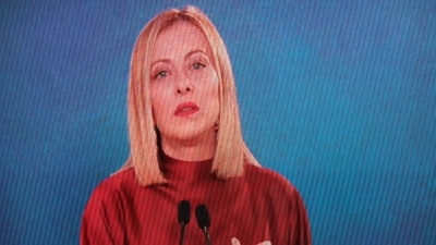 Prime Minister of Italy Giorgia Meloni speaks through video during the Conservative Political Action Conference (CPAC). (Getty Images via AFP) Prime Minister of Italy Giorgia Meloni speaks through video during the Conservative Political Action Conference (CPAC). (Getty Images via AFP)