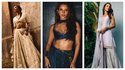 Triptii Dimri loves to experiment with ethnic wear like lehenga and shararas too, balancing contemporary style along with traditional aesthetics. From forgoing the lehenga’s dupatta in favour of a statement belt to embracing the sharara in its classic form, Triptii knows how to add oomph to her every outfit. (Instagram) Triptii Dimri loves to experiment with ethnic wear like lehenga and shararas too, balancing contemporary style along with traditional aesthetics. From forgoing the lehenga’s dupatta in favour of a statement belt to embracing the sharara in its classic form, Triptii knows how to add oomph to her every outfit. (Instagram)