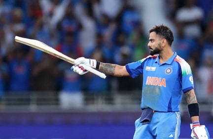 Virat Kohli finished the game off with a four, which took him to an unbeaten score of 100 off 111 balls. (REUTERS)