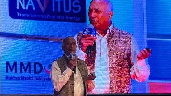 India’s first astronaut, Wing Commander (retd) Rakesh Sharma, speaks at the Tripura Literature Festival in Agartala on Saturday.
