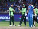 Pakistan's Abrar Ahmed celebrates after taking the wicket of India's Shubman Gill 