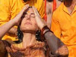 Katrina Kaif takes a holy dip at Sangam during the Mahakumbh festival in Prayagraj, Uttar Pradesh.
