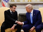 President Donald Trump, right, shakes the hand of France's President Emmanuel Macron during a meeting in the Oval Office of the White House in Washington, Monday, Feb. 24, 2025. President Donald Trump, right, shakes the hand of France's President Emmanuel Macron during a meeting in the Oval Office of the White House in Washington, Monday, Feb. 24, 2025.