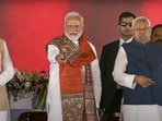 Prime Minister Narendra Modi with Bihar CM Nitish Kumar during the launch of various development projects, in Bhagalpur, Bihar