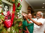 Veteran actor Rajinikanth pays tribute to former Tamil Nadu chief minister J Jayalalithaa on her birth anniversary at Poes Garden in Chennai.(PTI)