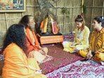 Actor Raveena Tandon with daughter Rasha Thadani met spiritual head of Parmarth Niketan Ashram Swami Chidanand Saraswati at the Maha Kumbh Mela.