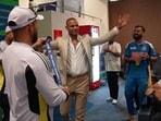 Shikhar Dhawan entered the Indian dressing room in style. Shikhar Dhawan entered the Indian dressing room in style.