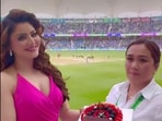 Urvashi Rautela gets a surprise birthday cake at India vs Pakistan match in Dubai.