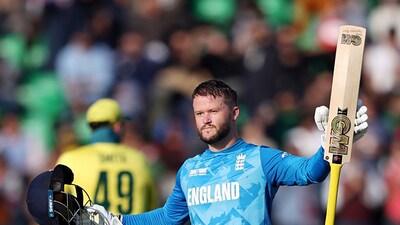 The first innings saw Ben Duckett’s ton (165) take England to 351/8 in 50 overs. (ICC X) The first innings saw Ben Duckett’s ton (165) take England to 351/8 in 50 overs. (ICC X)