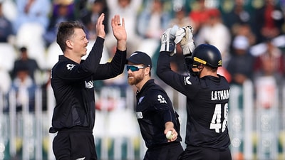 Earlier, New Zealand's Michael Bracewell spun his web and claimed four wickets to dismantle Bangladesh's batting line-up as they were restricted to 236/9. (REUTERS) Earlier, New Zealand's Michael Bracewell spun his web and claimed four wickets to dismantle Bangladesh's batting line-up as they were restricted to 236/9. (REUTERS)
