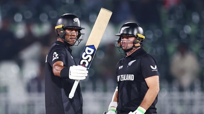 Tom Latham and Rachin Ravindra shared a match-winning 129-run stand as New Zealand didn't find much difficulty in chasing down moderate target despite losing the early two wickets. (BLACKCAPS X) Tom Latham and Rachin Ravindra shared a match-winning 129-run stand as New Zealand didn't find much difficulty in chasing down moderate target despite losing the early two wickets. (BLACKCAPS X)