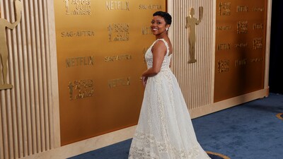 SAG Awards red carpet: Quinta Brunson pulled off delicate fashion in a Dior dress with Tiffany &amp; Co.&nbsp;jewelry. (REUTERS)