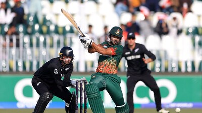 Captain Najmul Hossain Shanto led his team from the front with a 77-run knock as he held one end to take Bangladesh over 200. (REUTERS)