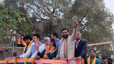 Chief minister Nayab Singh Saini holds a roadshow in Sadar Bazar in support of BJP’s mayoral candidate Raj Rani Malhorta. (Parveen Kumar/HT Photo) Chief minister Nayab Singh Saini holds a roadshow in Sadar Bazar in support of BJP’s mayoral candidate Raj Rani Malhorta. (Parveen Kumar/HT Photo)