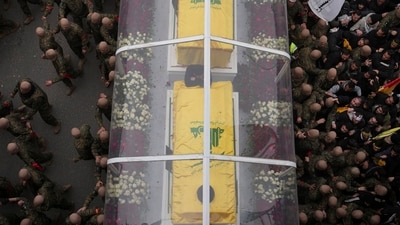 The mass funeral is aimed at showing strength after Hezbollah emerged battered from last year's war with Israel, which killed most of its leadership and thousands of fighters, and wreaked destruction on south Lebanon (AP) The mass funeral is aimed at showing strength after Hezbollah emerged battered from last year's war with Israel, which killed most of its leadership and thousands of fighters, and wreaked destruction on south Lebanon (AP)