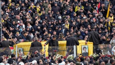 Supporters from Lebanon and other countries in the region, carrying pictures of Nasrallah and Hezbollah flags, filled the 55,000-seat Camille Chamoun Sports City stadium in the Hezbollah-controlled southern suburbs of Beirut. (AP) Supporters from Lebanon and other countries in the region, carrying pictures of Nasrallah and Hezbollah flags, filled the 55,000-seat Camille Chamoun Sports City stadium in the Hezbollah-controlled southern suburbs of Beirut. (AP)