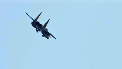 An Israeli fighter jet flies over a Lebanese airforce Cessna plane during the funeral ceremony of Hezbollah's former leader Hassan Nasrallah and his cousin and successor Hashem Safieddine in the Sports City Stadium in Beirut, Lebanon, Sunday, (AP) An Israeli fighter jet flies over a Lebanese airforce Cessna plane during the funeral ceremony of Hezbollah's former leader Hassan Nasrallah and his cousin and successor Hashem Safieddine in the Sports City Stadium in Beirut, Lebanon, Sunday, (AP)