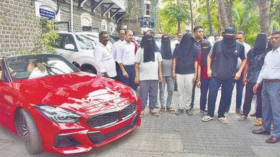 Mumbai, India – 24, Feb 2025: Crime Branch Unit 03 has arrested seven suspects for allegedly procuring high-end cars using forged documents, the Crime Branch has seized 16 vehicles, including models such as BMW, Fortuner, and Scorpio, the accused were arrested from Delhi, Madhya Pradesh, Ahmedabad, and Mumbai, the gang used to sell these cars at half the market price, in Mumbai, India, on Monday, Feb 24, 2025. (Photo by Bhushan Koyande/HT Photo) Mumbai, India – 24, Feb 2025: Crime Branch Unit 03 has arrested seven suspects for allegedly procuring high-end cars using forged documents, the Crime Branch has seized 16 vehicles, including models such as BMW, Fortuner, and Scorpio, the accused were arrested from Delhi, Madhya Pradesh, Ahmedabad, and Mumbai, the gang used to sell these cars at half the market price, in Mumbai, India, on Monday, Feb 24, 2025. (Photo by Bhushan Koyande/HT Photo)