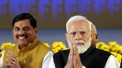 Bhopal: Prime Minister Narendra Modi with Madhya Pradesh CM Mohan Yadav attends the Global Investors Summit 2025 at Indira Gandhi Rashtriya Manav Sangrahalaya in Bhopal, Monday, Feb. 24, 2025. (PTI Photo) Bhopal: Prime Minister Narendra Modi with Madhya Pradesh CM Mohan Yadav attends the Global Investors Summit 2025 at Indira Gandhi Rashtriya Manav Sangrahalaya in Bhopal, Monday, Feb. 24, 2025. (PTI Photo)