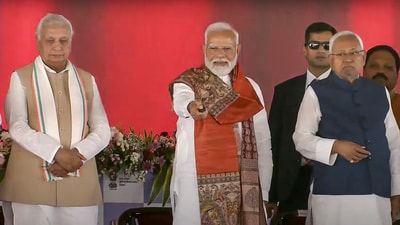 Prime Minister Narendra Modi with Bihar CM Nitish Kumar during the launch of various development projects, in Bhagalpur, Bihar (PMO) Prime Minister Narendra Modi with Bihar CM Nitish Kumar during the launch of various development projects, in Bhagalpur, Bihar (PMO)