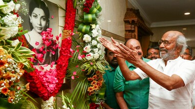 Veteran actor Rajinikanth pays tribute to former Tamil Nadu chief minister J Jayalalithaa on her birth anniversary at Poes Garden in Chennai. (PTI) Veteran actor Rajinikanth pays tribute to former Tamil Nadu chief minister J Jayalalithaa on her birth anniversary at Poes Garden in Chennai. (PTI)