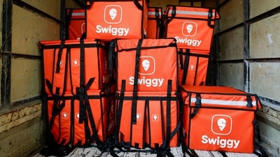 Swiggy delivery bags are stored inside a truck Mumbai, India, October 14, 2024. (Reuters)