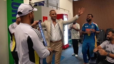 Shikhar Dhawan entered the Indian dressing room in style. (X/@BCCI) Shikhar Dhawan entered the Indian dressing room in style. (X/@BCCI)