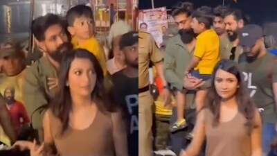 An old video of Yash and Radhika Pandit is circulating with fake claim of them at Mahakumbh. An old video of Yash and Radhika Pandit is circulating with fake claim of them at Mahakumbh.