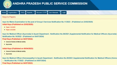 APPSC group 2 mains answer key released at psc.ap.gov.in (Official website, screenshot) APPSC group 2 mains answer key released at psc.ap.gov.in (Official website, screenshot)