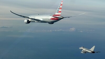 The Italian Air Force's Eurofighters took off on alert to identify and escort the American Airlines flight to Rome. (X/@ItalianAirForce) The Italian Air Force's Eurofighters took off on alert to identify and escort the American Airlines flight to Rome. (X/@ItalianAirForce)
