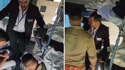 In the viral video, a TTE reprimanded a policeman for sleeping in an AC coach without a ticket. (Reddit) In the viral video, a TTE reprimanded a policeman for sleeping in an AC coach without a ticket. (Reddit)