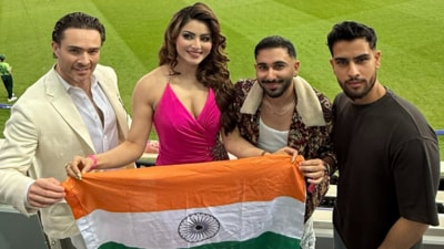 Urvashi Rautela, Ed Westwick, and Orry at the IND vs PAK Urvashi Rautela, Ed Westwick, and Orry at the IND vs PAK
