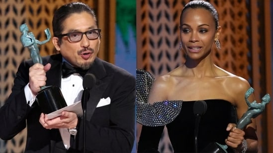 Hiroyuki Sanada (L) won for Shogun while Zoe Saldana won for Emilia Perez at the 31st Screen Actors Guild Awards.