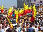 Karnataka Rakshana Vedike held protest in Belagavi after attack on bus conductor for not speaking in Marathi. (Old pic)