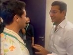Wasim Akram met Abhishek Sharma in Dubai during India vs Pakistan Champions Trophy match