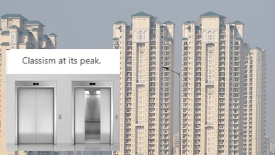 A society in Gurugram has fined domestic workers for violating rules like using main elevator instead of service lift and drying clothes in balcony (Photos: Parveen Kumar/HT and Adobe Stock (For representational purposes only)) A society in Gurugram has fined domestic workers for violating rules like using main elevator instead of service lift and drying clothes in balcony (Photos: Parveen Kumar/HT and Adobe Stock (For representational purposes only))