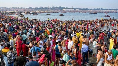 The Maha Kumbh Mela area will be closed to cars starting at 4 PM on Tuesday due to the high volume of devotees for the last special bathing date, which comes on February 26 in conjunction with Mahashivratri. The whole Prayagraj region shall adhere to the same regulation starting at 6 PM. (AFP) The Maha Kumbh Mela area will be closed to cars starting at 4 PM on Tuesday due to the high volume of devotees for the last special bathing date, which comes on February 26 in conjunction with Mahashivratri. The whole Prayagraj region shall adhere to the same regulation starting at 6 PM. (AFP)