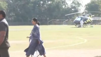 Isha Ambani arrived at the Maha Kumbh in a helicopter. (ANI) Isha Ambani arrived at the Maha Kumbh in a helicopter. (ANI)