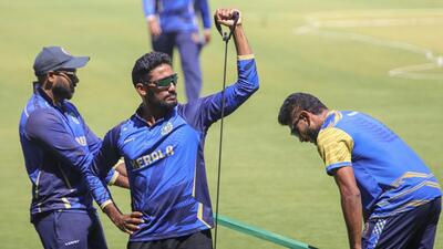 Kerala players during a training session on the eve of the Ranji Trophy final against Vidarbha in Nagpur. (PTI) Kerala players during a training session on the eve of the Ranji Trophy final against Vidarbha in Nagpur. (PTI)